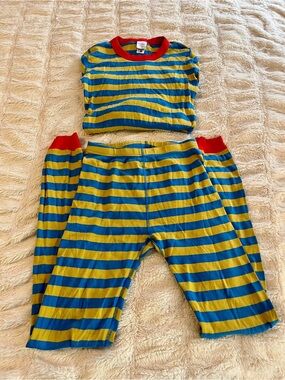 Hanna Andersson Blue, Yellow & Red Striped Kids Pajama Set Boys Size 14